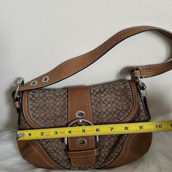 Coach Soho Signature Khaki Brown Leather Flap Baguette Shoulder Bag F10925 - Picture 7 of 8